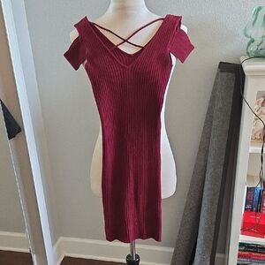 Kendall & Kylie Burgundy Cold-Shoulder Mini Dress